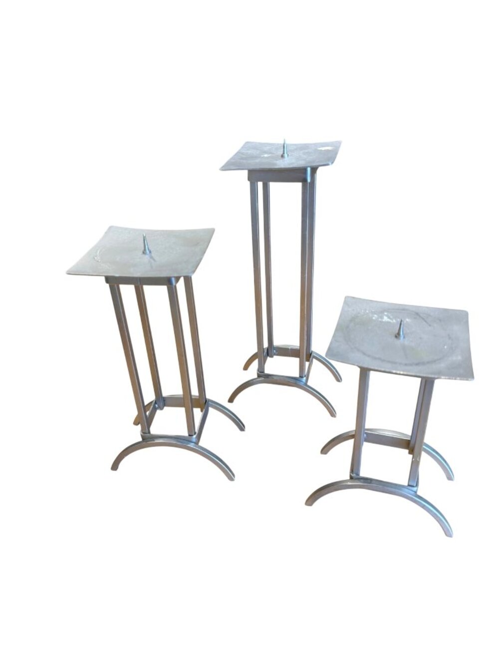 Metal Candle Holder Stand Set Of 3 For Pillar Candles Silver Square Top Modern D